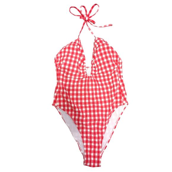 $Red & White gingham swimsuit Wild fable tie up halter style S/M pin-up vintage - Picture 1 of 7